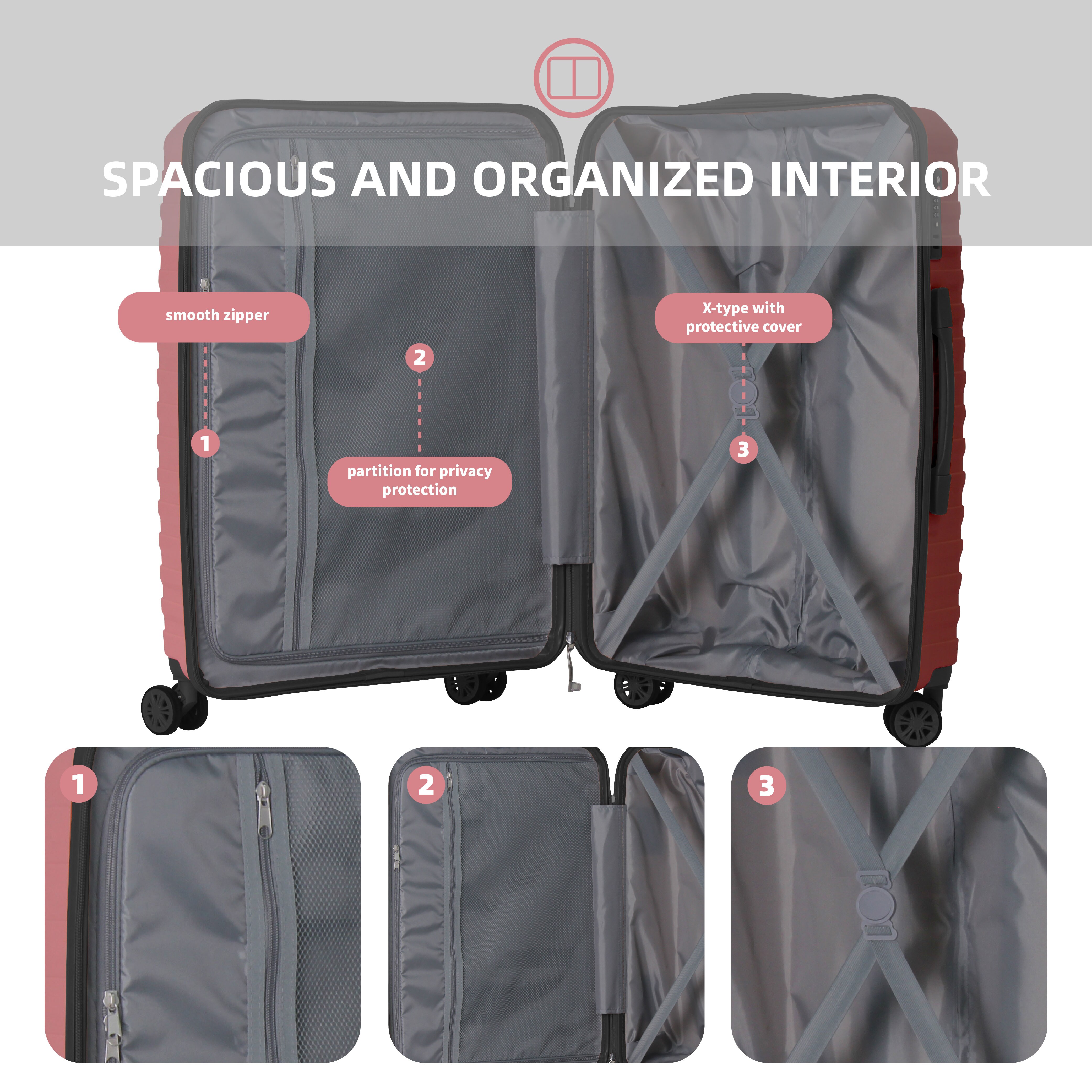 3-Piece Luggage Sets (20", 24", 28"), Suitcase With Wheels, Hardside Suitcase With Four Spinner Wheels And Scratch-Resistant Surface, Pink
_voghion.com